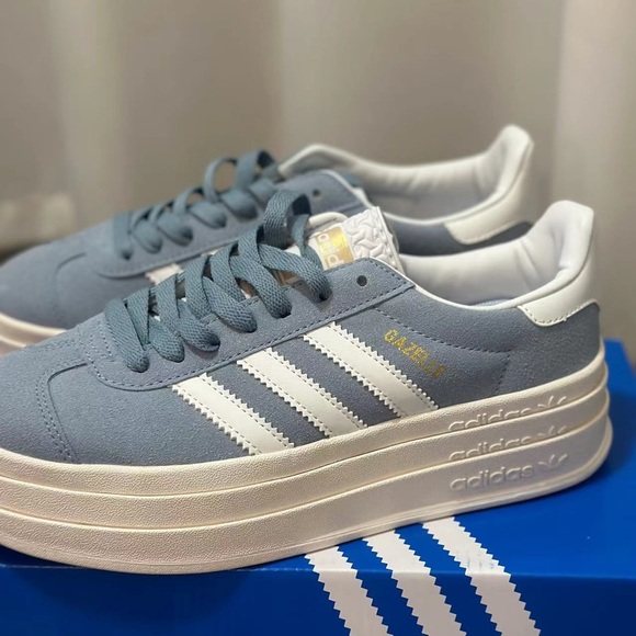 Adidas Women's Light Blue and White Platform Sneakers - Picture 2 of 5
